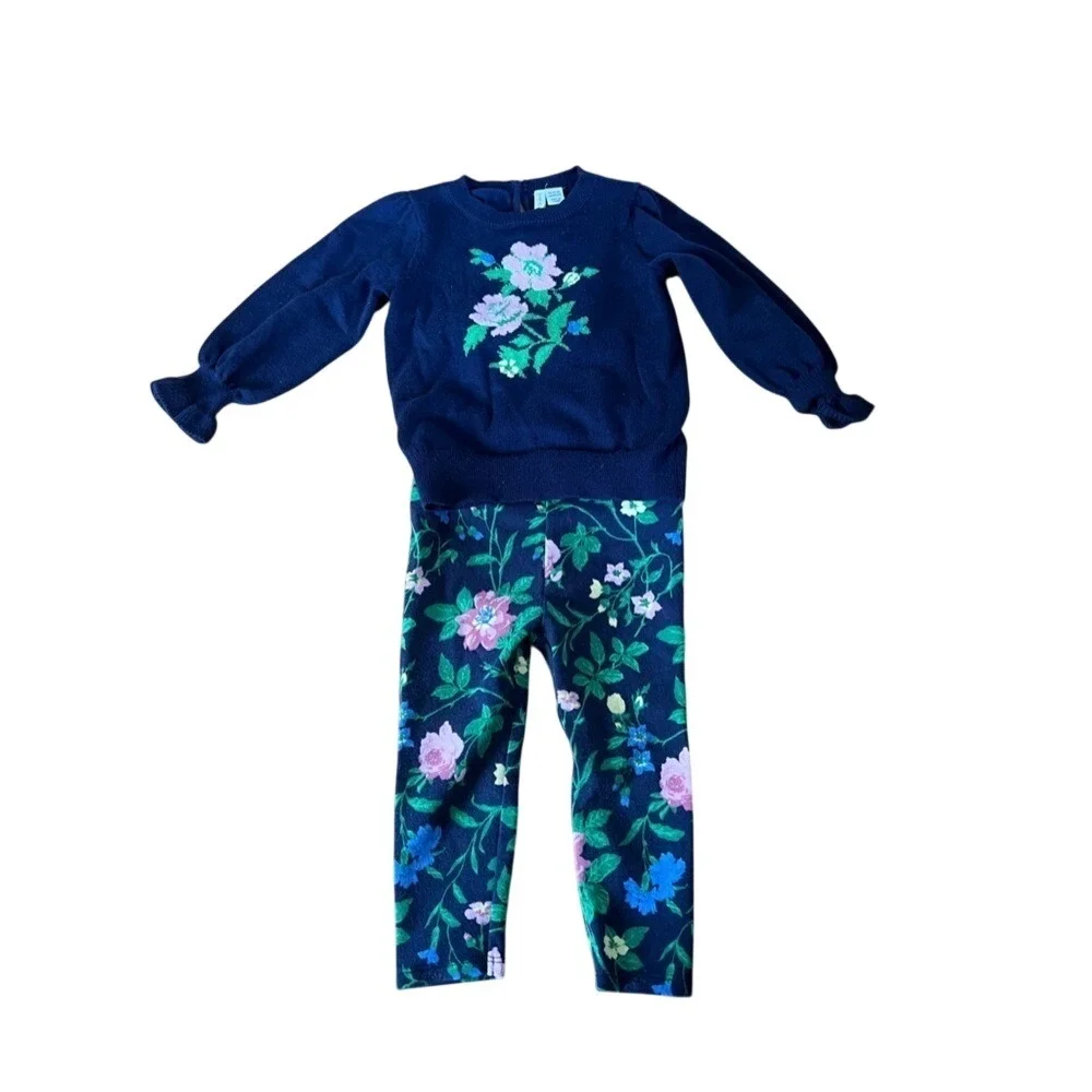 Janie and Jack blue‎ and green floral ruffle cuff sleeve outfit
